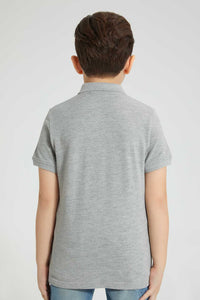 Redtag-Grey-Marl-Pique-Polo-Plain-Boys-2 to 8 Years