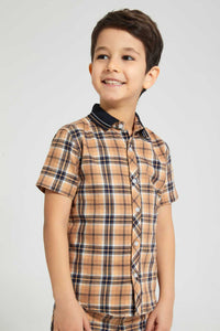 Redtag-Stone-Check-Shirt-And-Short-Set-Sets-Boys-2 to 8 Years