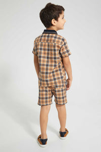 Redtag-Stone-Check-Shirt-And-Short-Set-Sets-Boys-2 to 8 Years