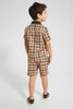 Redtag-Stone-Check-Shirt-And-Short-Set-Sets-Boys-2 to 8 Years