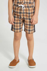 Redtag-Stone-Check-Shirt-And-Short-Set-Sets-Boys-2 to 8 Years