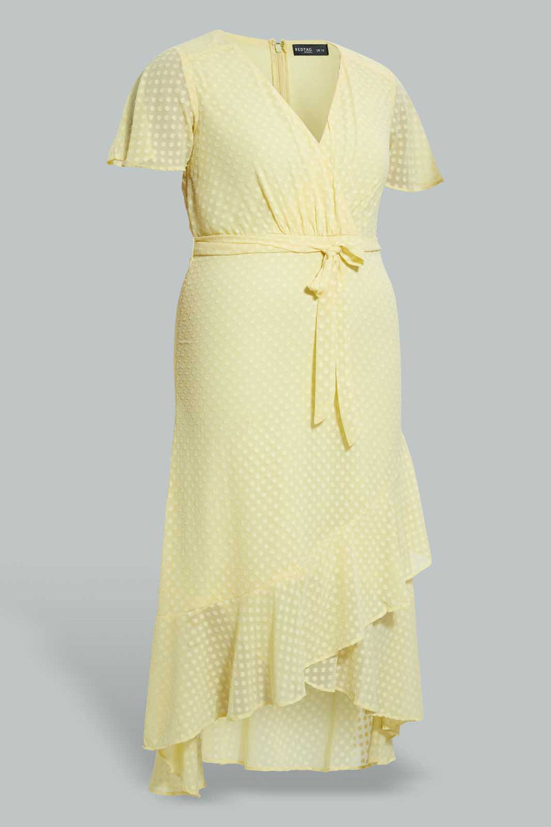 Redtag-Yellow-Wrap-Midi-Dress-Dresses-Women's-