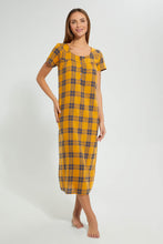 تنزيل الصورة على معرض الصور، Redtag-Yellow-And-Navy-Check-Woven-Nightgown-Nightgowns-Women's-
