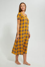 تنزيل الصورة على معرض الصور، Redtag-Yellow-And-Navy-Check-Woven-Nightgown-Nightgowns-Women's-
