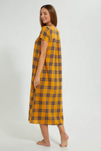 تنزيل الصورة على معرض الصور، Redtag-Yellow-And-Navy-Check-Woven-Nightgown-Nightgowns-Women's-
