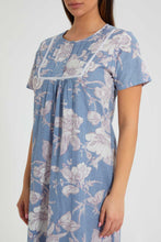Load image into Gallery viewer, Redtag-Blue-Floral-Printed-Nightgown-Nightgowns-Women's-
