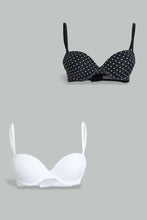 Load image into Gallery viewer, Redtag-Pink-Floral-Printed/Green-Plain-Padded-Push-Up-Bra-(2-Pack)-Push-up-Bras-Women&#39;s-
