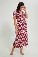 تنزيل الصورة على معرض الصور، Redtag-Maroon-Floral-Printed-Nightgown-Nightgowns-Women's-
