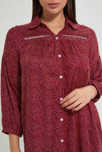تنزيل الصورة على معرض الصور، Redtag-Maroon-Polka-Printed-Nightgown-Nightgowns-Women's-
