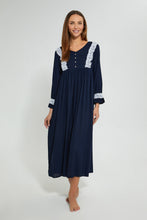 Load image into Gallery viewer, Redtag-Navy-Plain-Nightgown-With-Lace-Nightgowns-Women&#39;s-
