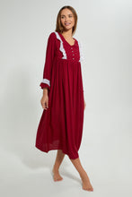 Load image into Gallery viewer, Redtag-Maroon-Plain-Nightgown-With-Lace-Nightgowns-Women&#39;s-
