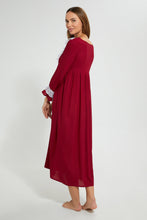 Load image into Gallery viewer, Redtag-Maroon-Plain-Nightgown-With-Lace-Nightgowns-Women&#39;s-
