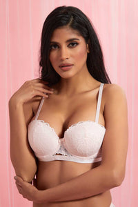 Redtag-Pale-Pink/Pale-Grey-Plain-Lace-Padded-Balconette-Bra-(2-Pack)-Balconette-Women's-