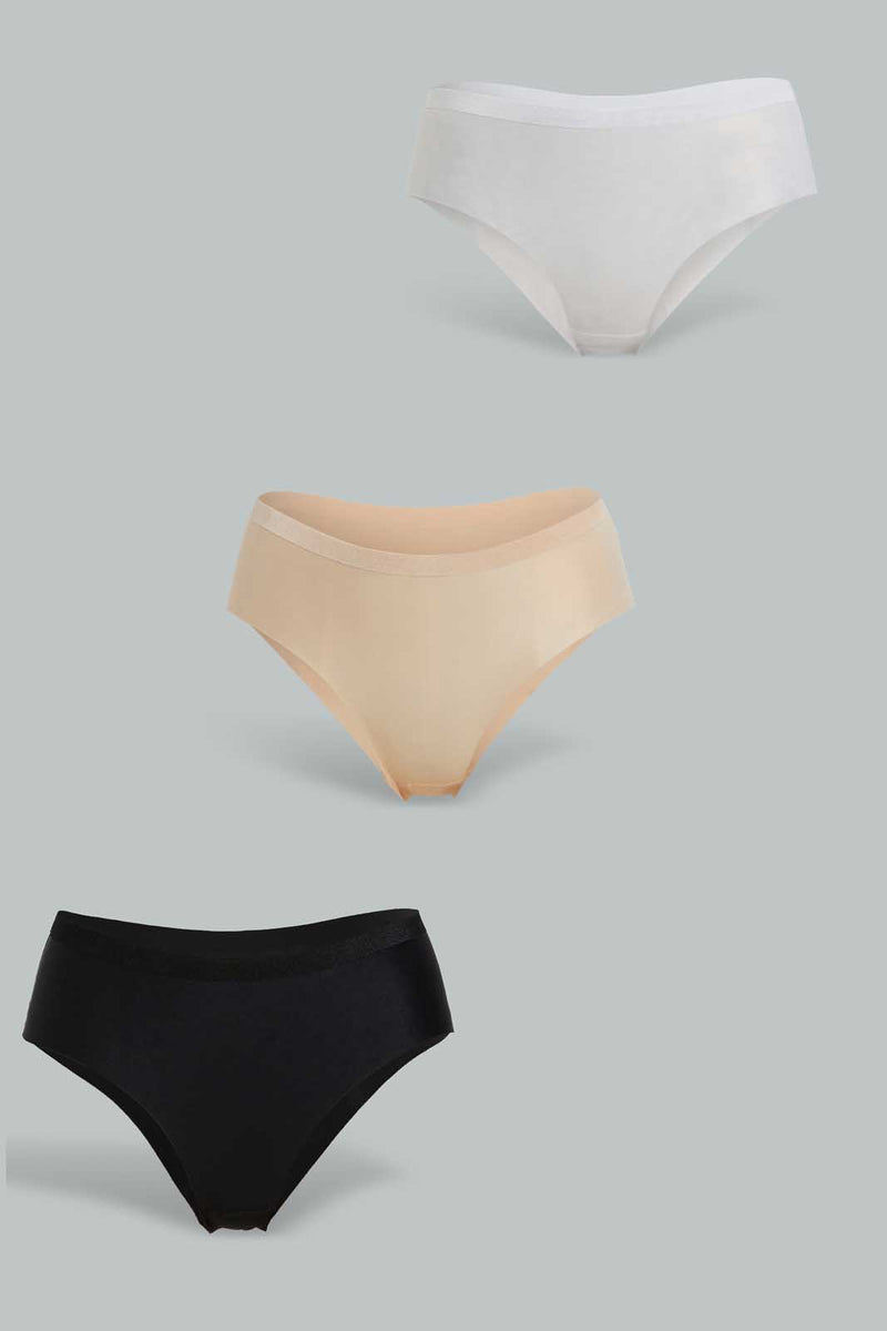 Redtag-Black/Beige/White-Plain-Boyleg-Brief-(3-Pack)-Briefs-Boyleg-Women's-