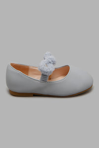 Redtag-Grey-Bow-Trim-Ballerina-Colour:Grey,-Filter:Girls-Footwear-(3-to-5-Yrs),-GIR-Casual-Shoes,-New-In,-New-In-GIR-FOO,-Non-Sale,-S22A,-Section:Kidswear-Girls-3 to 5 Years