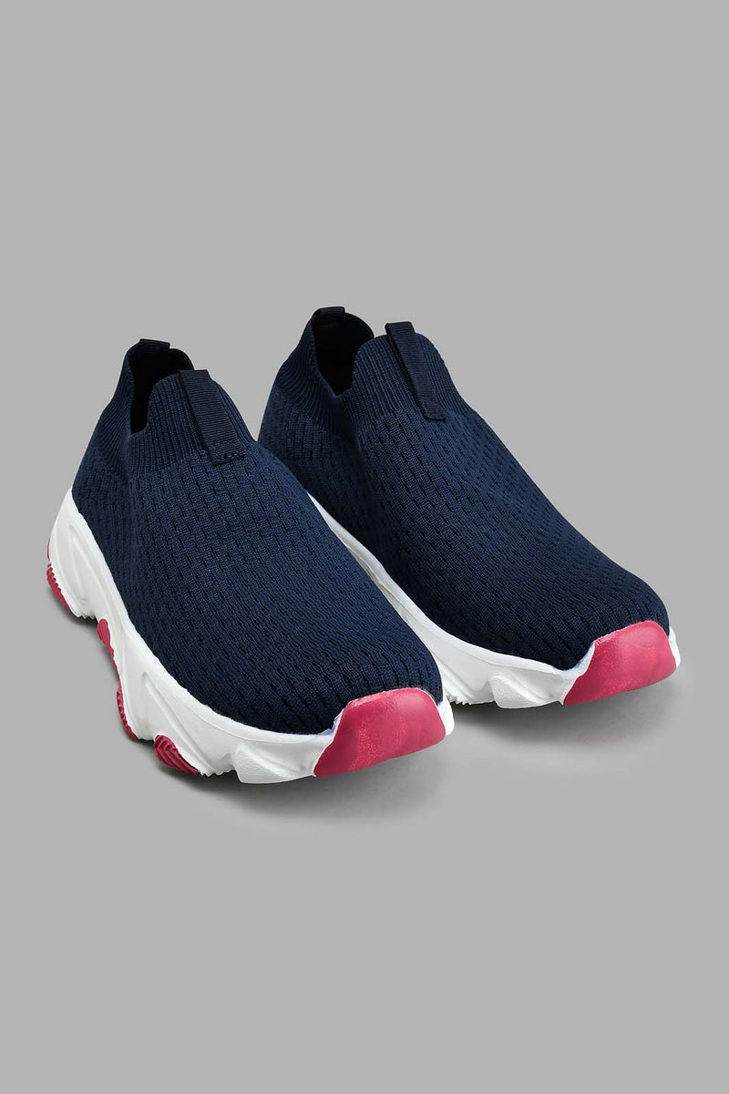 Redtag-Navy-Fly-Knit-Slip-On-Trainer-Colour:Navy,-Filter:Girls-Footwear-(5-to-14-Yrs),-GSR-Trainers,-New-In,-New-In-GSR-FOO,-Non-Sale,-S22A,-Section:Kidswear-Senior-Girls-5 to 14 Years