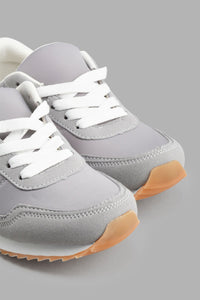 Redtag-Pale-Grey-Lace-Up-Slim-Runner-Sneakers-Senior-Girls-5 to 14 Years