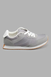 Redtag-Pale-Grey-Lace-Up-Slim-Runner-Sneakers-Senior-Girls-5 to 14 Years