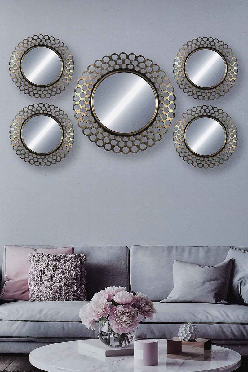 Redtag-Gold-Wall-Mirror-Set-(5-Piece)-Wall-Mirrors-Home-Decor-