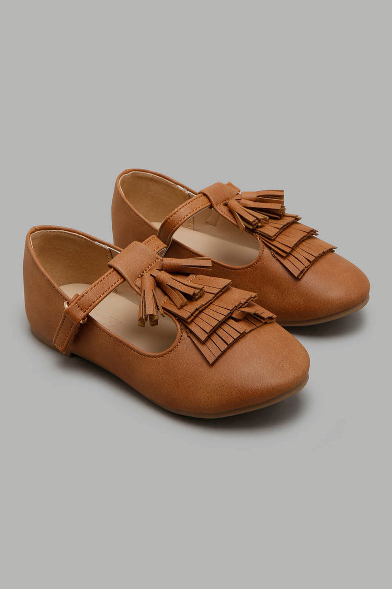 Redtag-Brown-Tassel-Ballerina-Colour:Brown,-Filter:Girls-Footwear-(3-to-5-Yrs),-GIR-Casual-Shoes,-New-In,-New-In-GIR-FOO,-Non-Sale,-S22A,-Section:Kidswear-Girls-3 to 5 Years