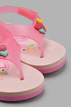 Load image into Gallery viewer, Redtag-Pale-Pink-Swan-Print-Flip-Flop-Toe-Posts-Girls-3 to 5 Years
