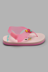 Redtag-Pale-Pink-Swan-Print-Flip-Flop-Toe-Posts-Girls-3 to 5 Years