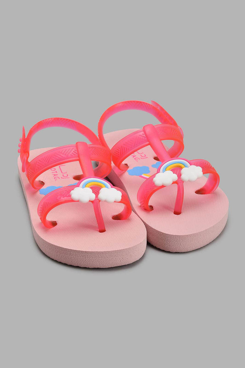 Redtag-Pink-Rainbow-Trim-Slide-Sliders-Girls-3 to 5 Years