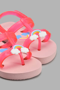 Redtag-Pink-Rainbow-Trim-Slide-Sliders-Girls-3 to 5 Years