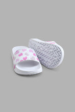 Load image into Gallery viewer, Redtag-White-Heart-Print-Slide-Colour:White,-Filter:Girls-Footwear-(3-to-5-Yrs),-GIR-Flip-Flops,-New-In,-New-In-GIR-FOO,-Non-Sale,-S22A,-Section:Kidswear-Girls-3 to 5 Years
