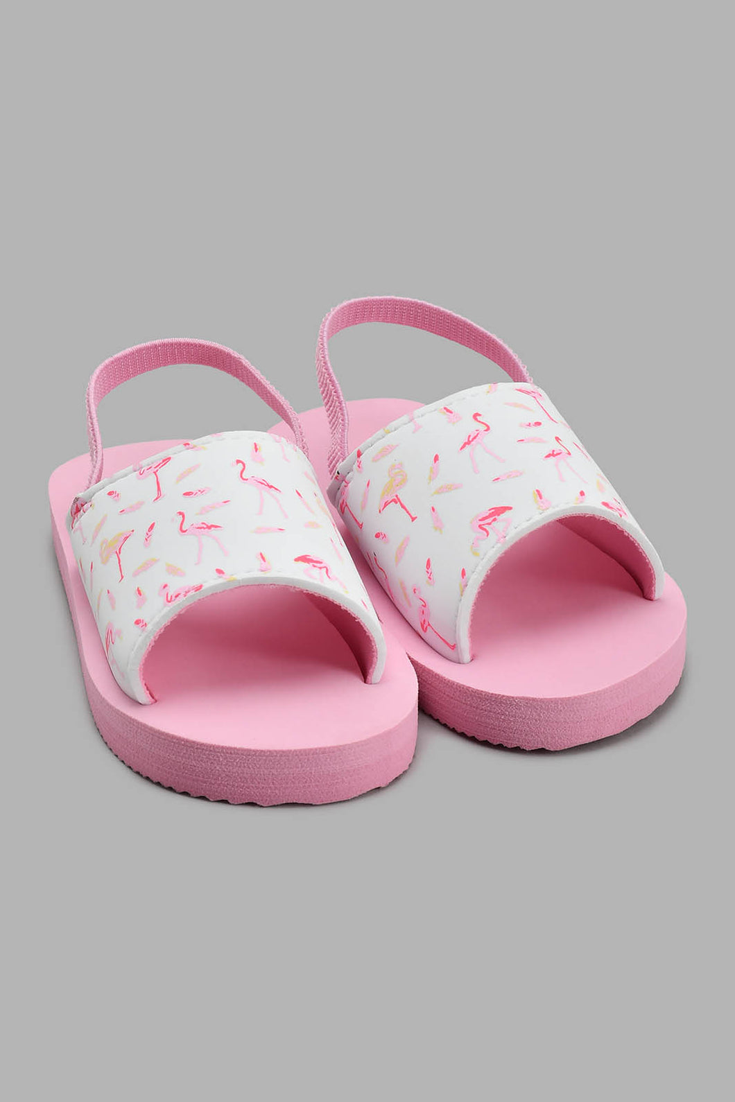 Redtag-Pink-Swan-Print-Slide-Sliders-Girls-3 to 5 Years