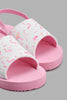 Redtag-Pink-Swan-Print-Slide-Sliders-Girls-3 to 5 Years