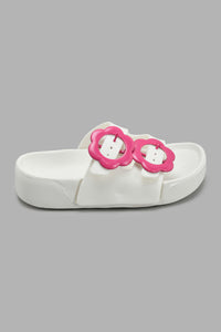 Redtag-Cream-Floral-Buckle-Slide-Sliders-Girls-3 to 5 Years