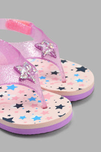 Redtag-Lilac-Star-Print-Slide-Toe-Posts-Girls-3 to 5 Years