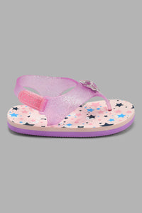 Redtag-Lilac-Star-Print-Slide-Toe-Posts-Girls-3 to 5 Years