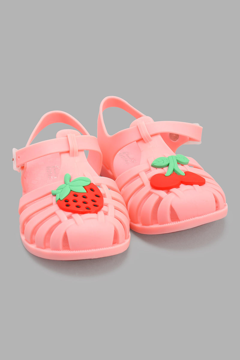 Redtag-Pink-Strawberry-Trim-Clogs-Clogs-Girls-3 to 5 Years