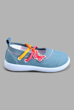 Load image into Gallery viewer, Redtag-Denim-Butterfly-Trim-Pump-Colour:Denim,-Filter:Girls-Footwear-(1-to-3-Yrs),-ING-Trainers,-New-In,-New-In-ING-FOO,-Non-Sale,-S22B,-Section:Kidswear-Infant-Girls-1 to 3 Years
