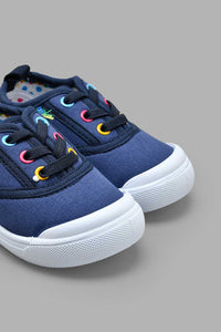 Redtag-Navy-Pom-Pom-Trim-Pump-Colour:Navy,-Filter:Girls-Footwear-(1-to-3-Yrs),-ING-Trainers,-New-In,-New-In-ING-FOO,-Non-Sale,-S22A,-Section:Kidswear-Infant-Girls-1 to 3 Years