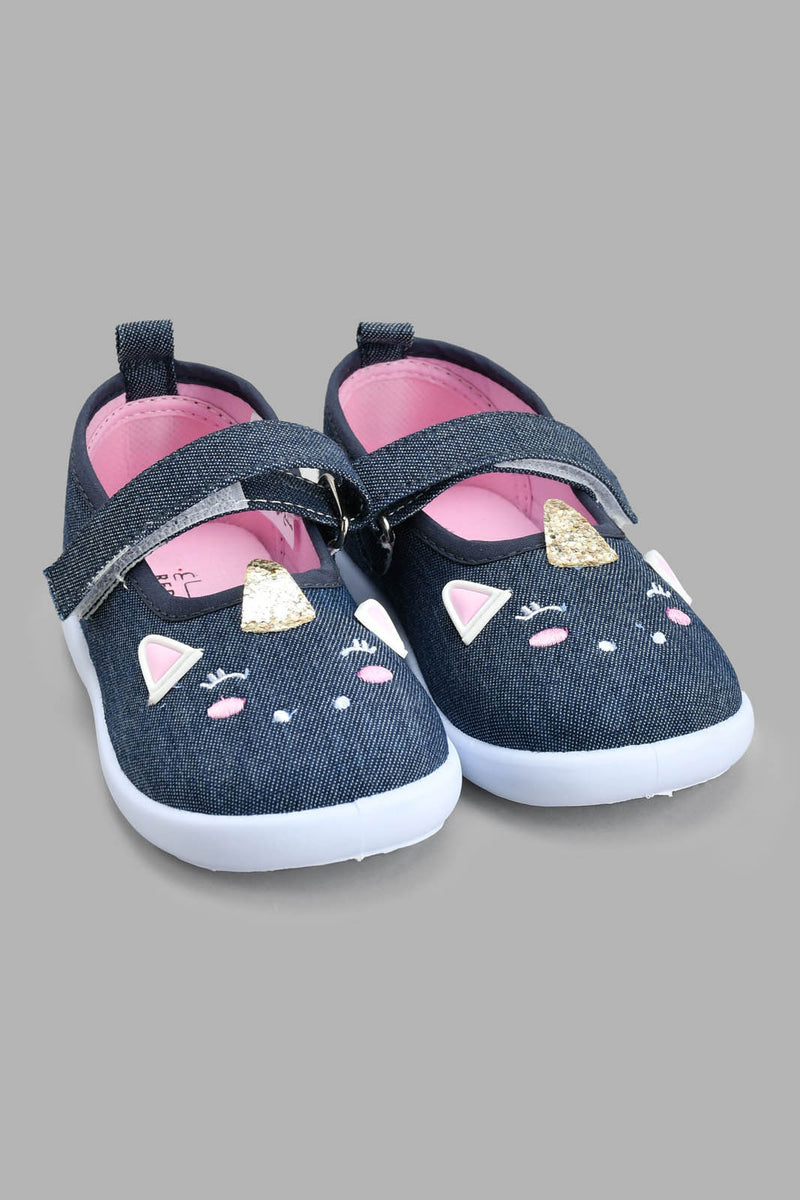 Redtag-Navy-Cat-Face-Pump-Pumps-Infant-Girls-1 to 3 Years