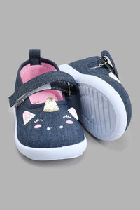 Redtag-Navy-Cat-Face-Pump-Pumps-Infant-Girls-1 to 3 Years