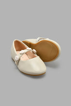 Load image into Gallery viewer, Redtag-Beige-Floral-Trim-Ballerina-Colour:Beige,-Filter:Girls-Footwear-(3-to-5-Yrs),-GIR-Casual-Shoes,-New-In,-New-In-GIR-FOO,-Non-Sale,-S22A,-Section:Kidswear-Girls-3 to 5 Years
