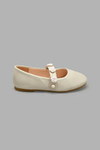 Load image into Gallery viewer, Redtag-Beige-Floral-Trim-Ballerina-Colour:Beige,-Filter:Girls-Footwear-(3-to-5-Yrs),-GIR-Casual-Shoes,-New-In,-New-In-GIR-FOO,-Non-Sale,-S22A,-Section:Kidswear-Girls-3 to 5 Years
