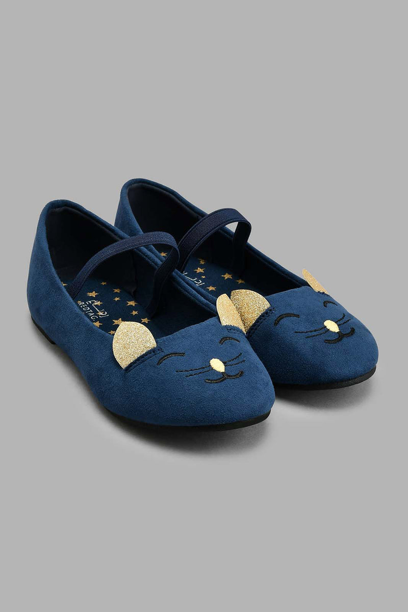 Redtag-Navy-Cat-Face-Ballerina-Colour:Navy,-Filter:Girls-Footwear-(3-to-5-Yrs),-GIR-Casual-Shoes,-New-In,-New-In-GIR-FOO,-Non-Sale,-S22A,-Section:Kidswear-Girls-3 to 5 Years