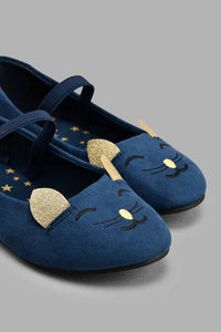 Redtag-Navy-Cat-Face-Ballerina-Colour:Navy,-Filter:Girls-Footwear-(3-to-5-Yrs),-GIR-Casual-Shoes,-New-In,-New-In-GIR-FOO,-Non-Sale,-S22A,-Section:Kidswear-Girls-3 to 5 Years