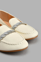 Load image into Gallery viewer, Redtag-Cream-Diamante-Trim-Loafer-Colour:Cream,-Filter:Girls-Footwear-(3-to-5-Yrs),-GIR-Casual-Shoes,-New-In,-New-In-GIR-FOO,-Non-Sale,-S22A,-Section:Kidswear-Girls-3 to 5 Years
