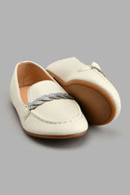 Load image into Gallery viewer, Redtag-Cream-Diamante-Trim-Loafer-Colour:Cream,-Filter:Girls-Footwear-(3-to-5-Yrs),-GIR-Casual-Shoes,-New-In,-New-In-GIR-FOO,-Non-Sale,-S22A,-Section:Kidswear-Girls-3 to 5 Years
