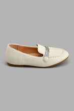 Load image into Gallery viewer, Redtag-Cream-Diamante-Trim-Loafer-Colour:Cream,-Filter:Girls-Footwear-(3-to-5-Yrs),-GIR-Casual-Shoes,-New-In,-New-In-GIR-FOO,-Non-Sale,-S22A,-Section:Kidswear-Girls-3 to 5 Years
