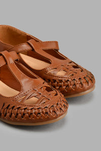 Redtag-Brown-T-Bar-Ballerina-Colour:Brown,-Filter:Girls-Footwear-(3-to-5-Yrs),-GIR-Casual-Shoes,-New-In,-New-In-GIR-FOO,-Non-Sale,-S22A,-Section:Kidswear-Girls-3 to 5 Years