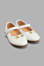 Load image into Gallery viewer, Redtag-White-Bow-Metal-Trim-Ballerina-Colour:White,-Filter:Girls-Footwear-(3-to-5-Yrs),-GIR-Casual-Shoes,-New-In,-New-In-GIR-FOO,-Non-Sale,-S22A,-Section:Kidswear-Girls-3 to 5 Years
