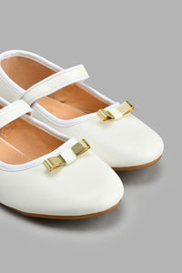 Redtag-White-Bow-Metal-Trim-Ballerina-Colour:White,-Filter:Girls-Footwear-(3-to-5-Yrs),-GIR-Casual-Shoes,-New-In,-New-In-GIR-FOO,-Non-Sale,-S22A,-Section:Kidswear-Girls-3 to 5 Years