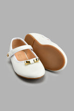 Load image into Gallery viewer, Redtag-White-Bow-Metal-Trim-Ballerina-Colour:White,-Filter:Girls-Footwear-(3-to-5-Yrs),-GIR-Casual-Shoes,-New-In,-New-In-GIR-FOO,-Non-Sale,-S22A,-Section:Kidswear-Girls-3 to 5 Years
